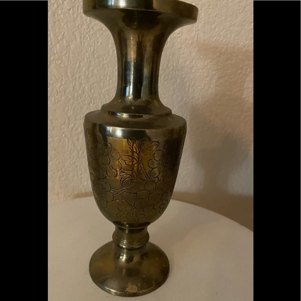 Amazing Vintage brass etched with flowers vase